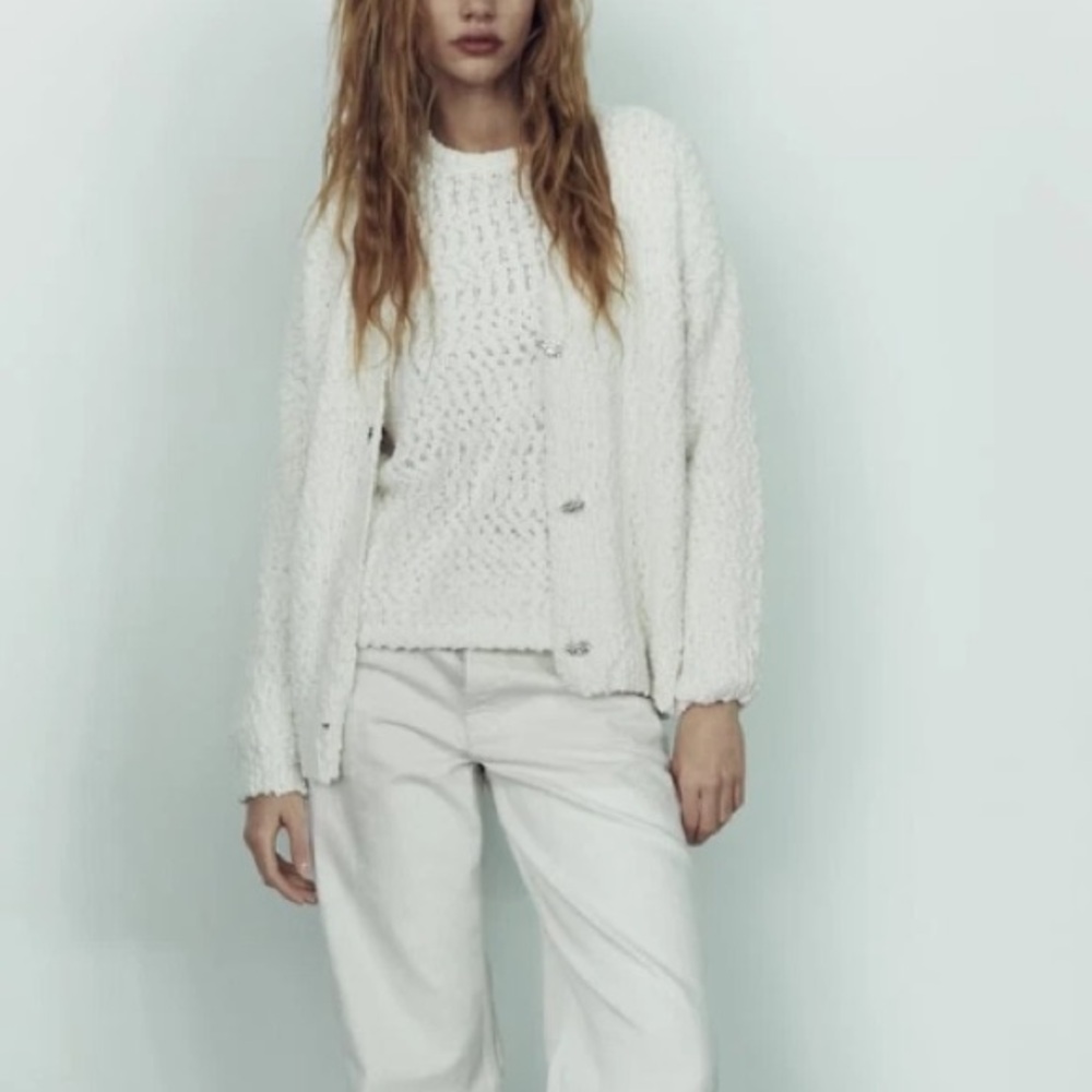Zara Cream Cardigan with Rhinestone Buttons
